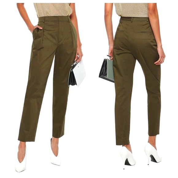 NWT ALICE + OLIVIA Grady High-waist Tapered Pants Sz 8 Army Green Pleated Ankle - Picture 1 of 15
